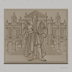 Fichier CNC & impression 3D explorateur Renaissance, homme en habit d'époque et architecture classique, haute qualité relief STL