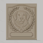 Fichier CNC & impression 3D chien Golden Retriever, couronnes de feuilles et cœur patte, haute qualité relief STL
