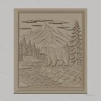 Fichier CNC & impression 3D nature sauvage, ours, rivière, montagnes, pins, haute qualité relief STL