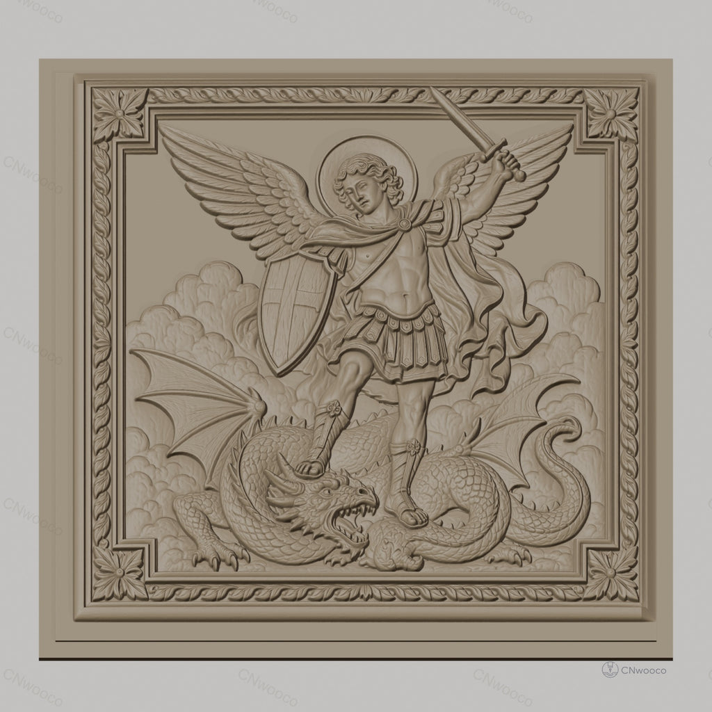 Fichier CNC & impression 3D saint Michel archange, ange guerrier avec dragon, haute qualité relief STL