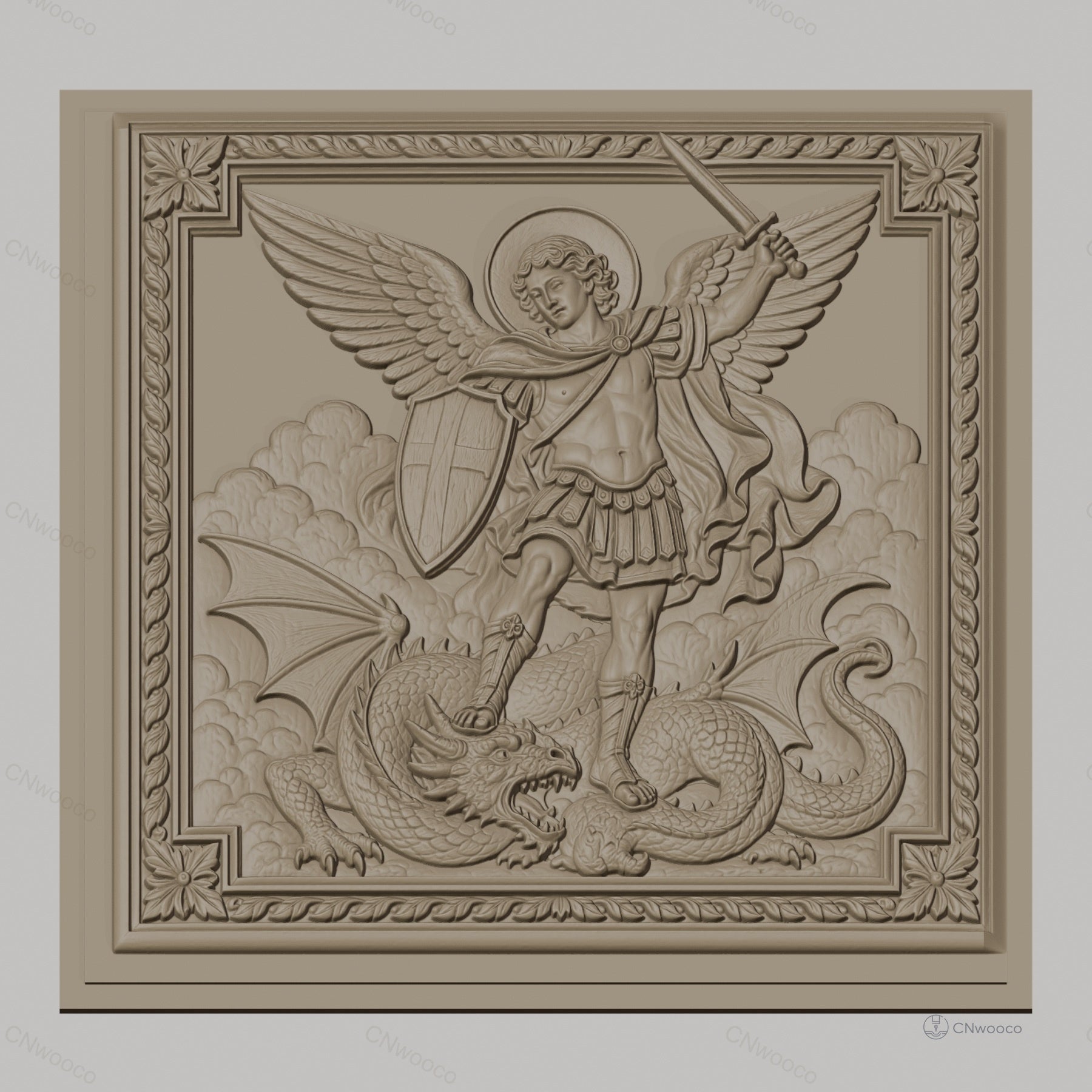 Fichier CNC & impression 3D saint Michel archange, ange guerrier avec dragon, haute qualité relief STL