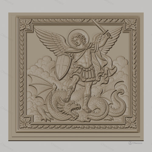 Fichier CNC & impression 3D saint Michel archange, ange guerrier avec dragon, haute qualité relief STL