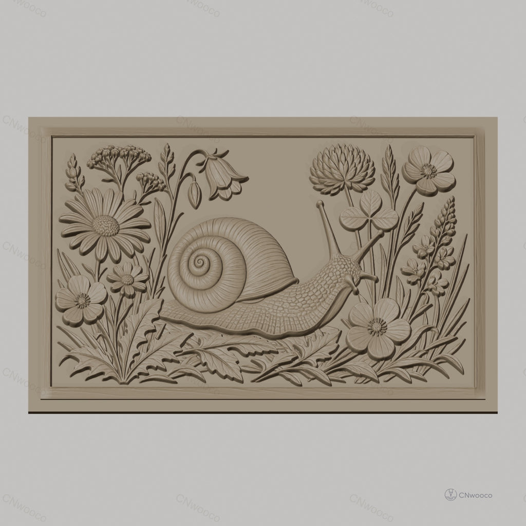 Fichier CNC & impression 3D escargot et fleurs, relief floral détaillé haute qualité relief STL