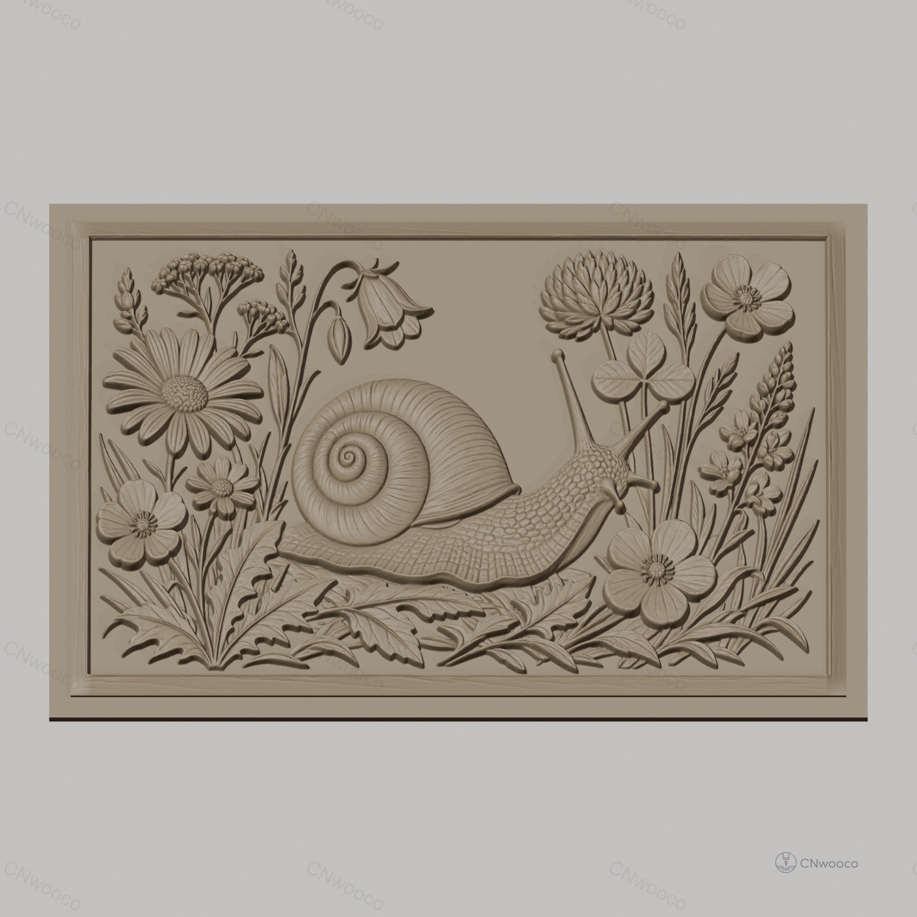 Fichier CNC & impression 3D escargot et fleurs, relief floral détaillé haute qualité relief STL