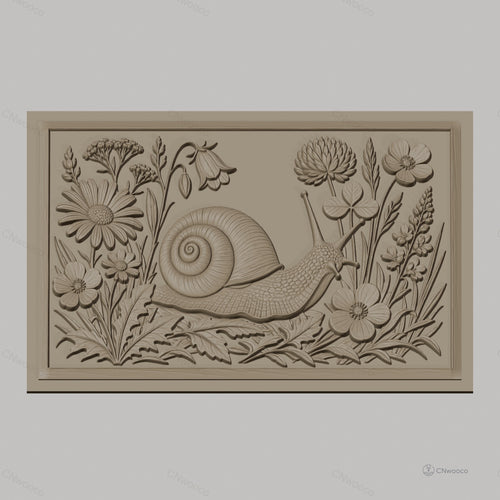 Fichier CNC & impression 3D escargot et fleurs, relief floral détaillé haute qualité relief STL