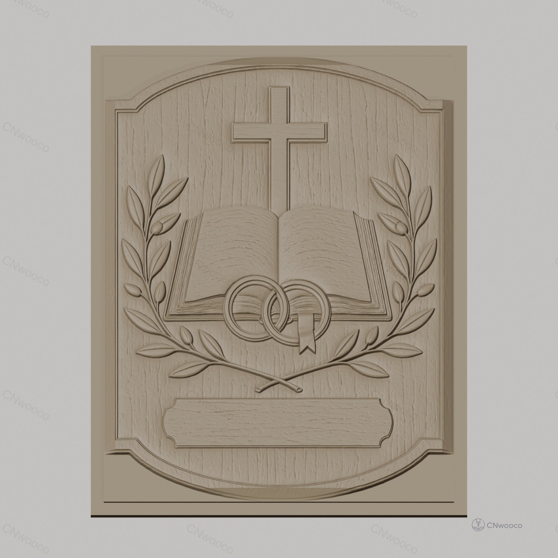 Fichier CNC & impression 3D thème mariage, croix, livre ouvert, anneaux, branches d'olivier, haute qualité relief STL