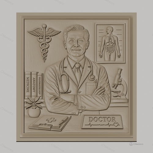 Fichier CNC & impression 3D relief médecin, docteur avec stéthoscope et symbole médical, haute qualité relief STL