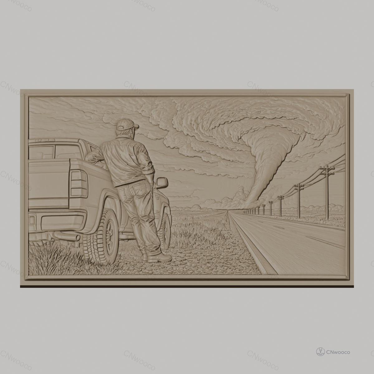 Fichier CNC & impression 3D Tornade, homme et camion sur la route, haute qualité relief STL