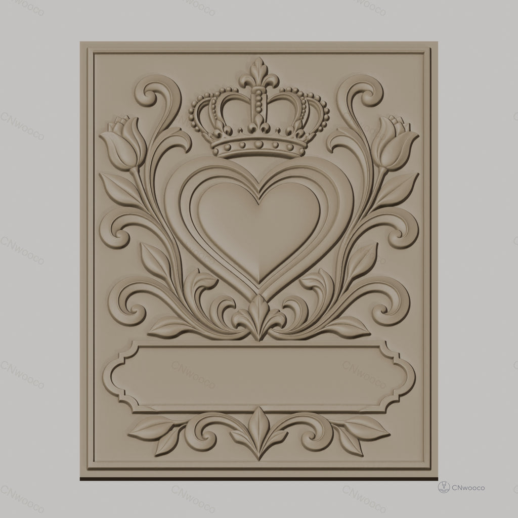 Fichier CNC & impression 3D coeur couronne tulipes décor floral cadre haute qualité relief STL