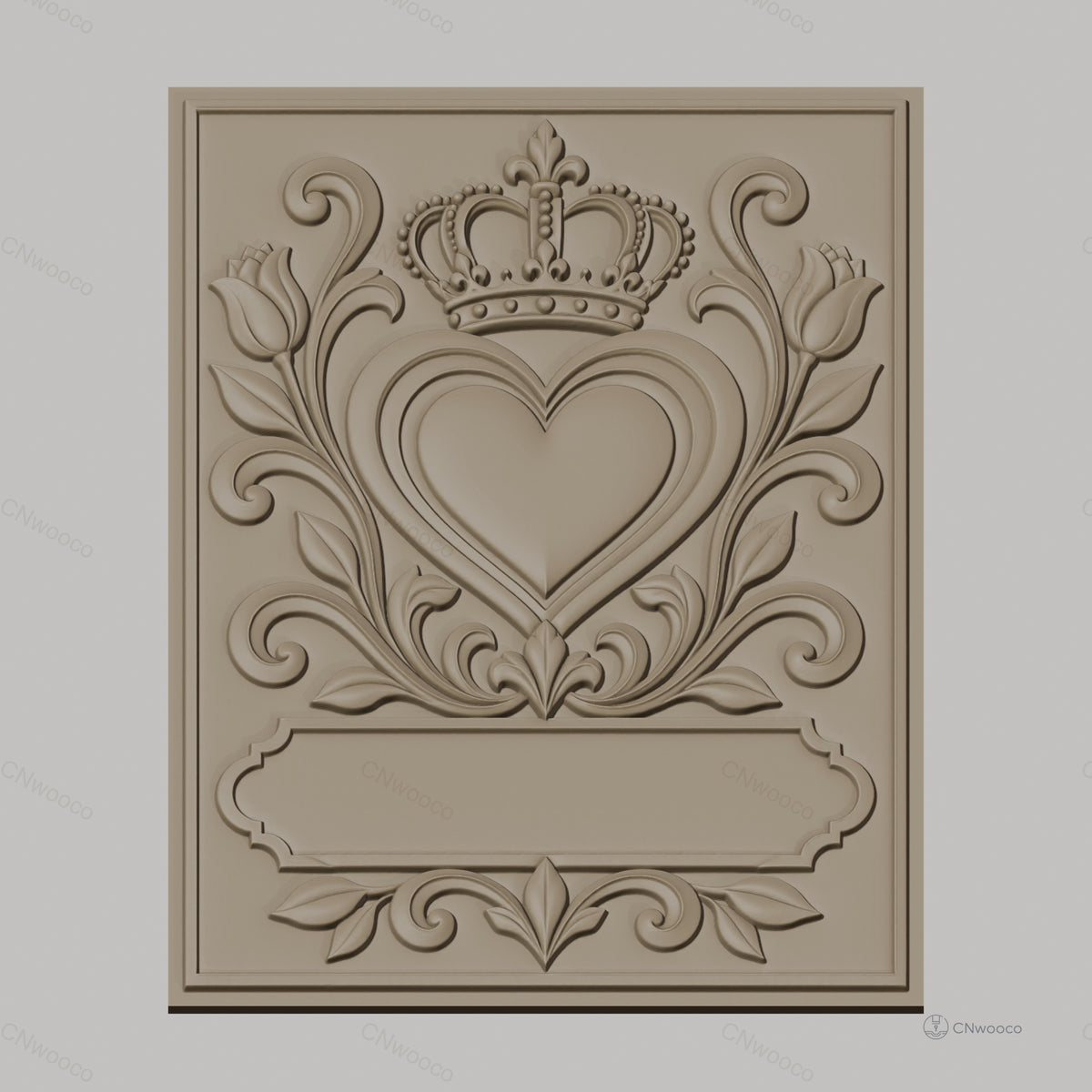 Fichier CNC & impression 3D coeur couronne tulipes décor floral cadre haute qualité relief STL