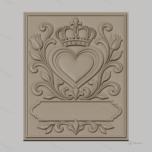 Fichier CNC & impression 3D coeur couronne tulipes décor floral cadre haute qualité relief STL