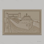 Fichier CNC & impression 3D bateau dans écluse maritime, détail de navire et eau, haute qualité relief STL