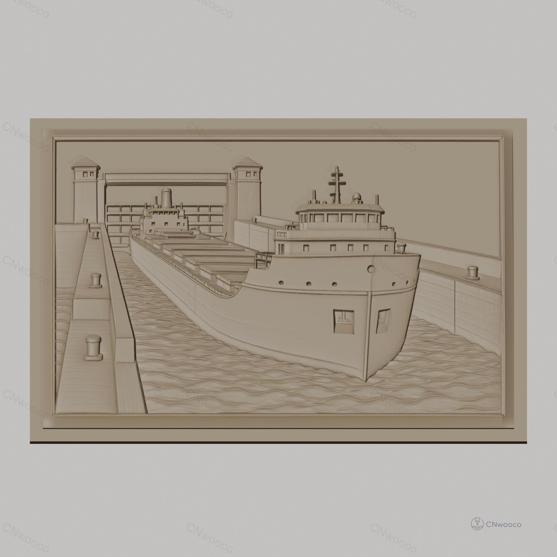 Fichier CNC & impression 3D bateau dans écluse maritime, détail de navire et eau, haute qualité relief STL