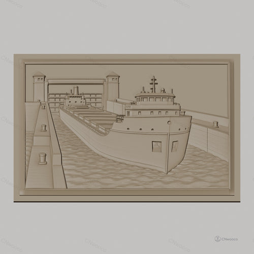 Fichier CNC & impression 3D bateau dans écluse maritime, détail de navire et eau, haute qualité relief STL