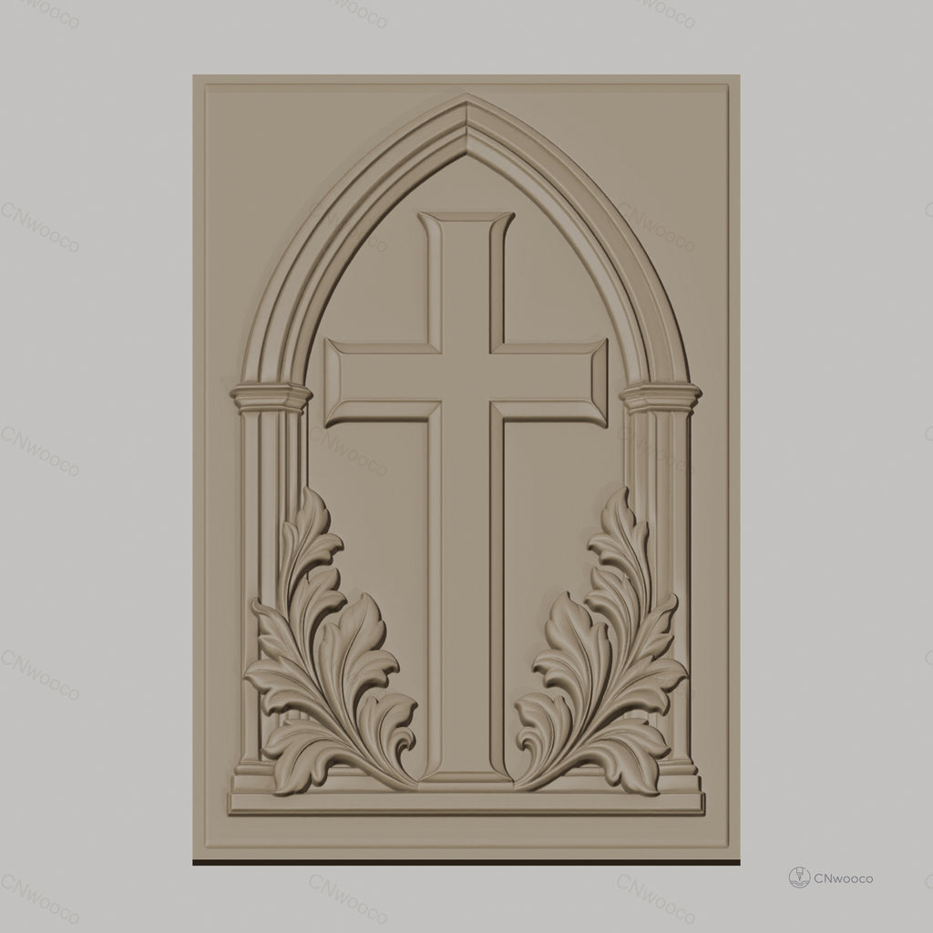 Fichier CNC & impression 3D croix chrétienne avec feuillage ornemental, haute qualité relief STL