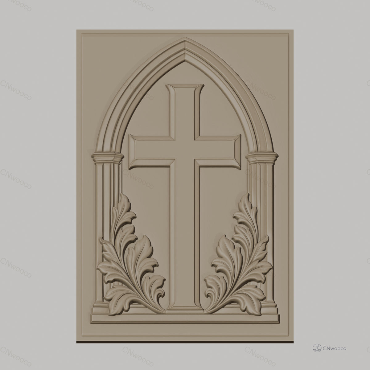 Fichier CNC & impression 3D croix chrétienne avec feuillage ornemental, haute qualité relief STL