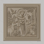 Fichier CNC & impression 3D saint François avec animaux, cerf oiseaux et lapin, haute qualité relief STL