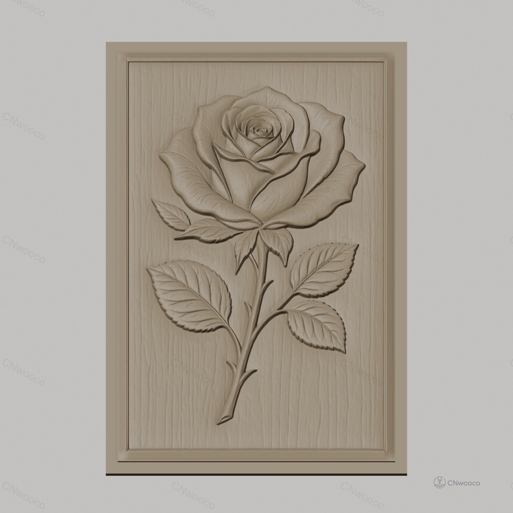 Fichier CNC & impression 3D rose avec feuilles relief naturel, haute qualité relief STL