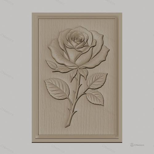 Fichier CNC & impression 3D rose avec feuilles relief naturel, haute qualité relief STL