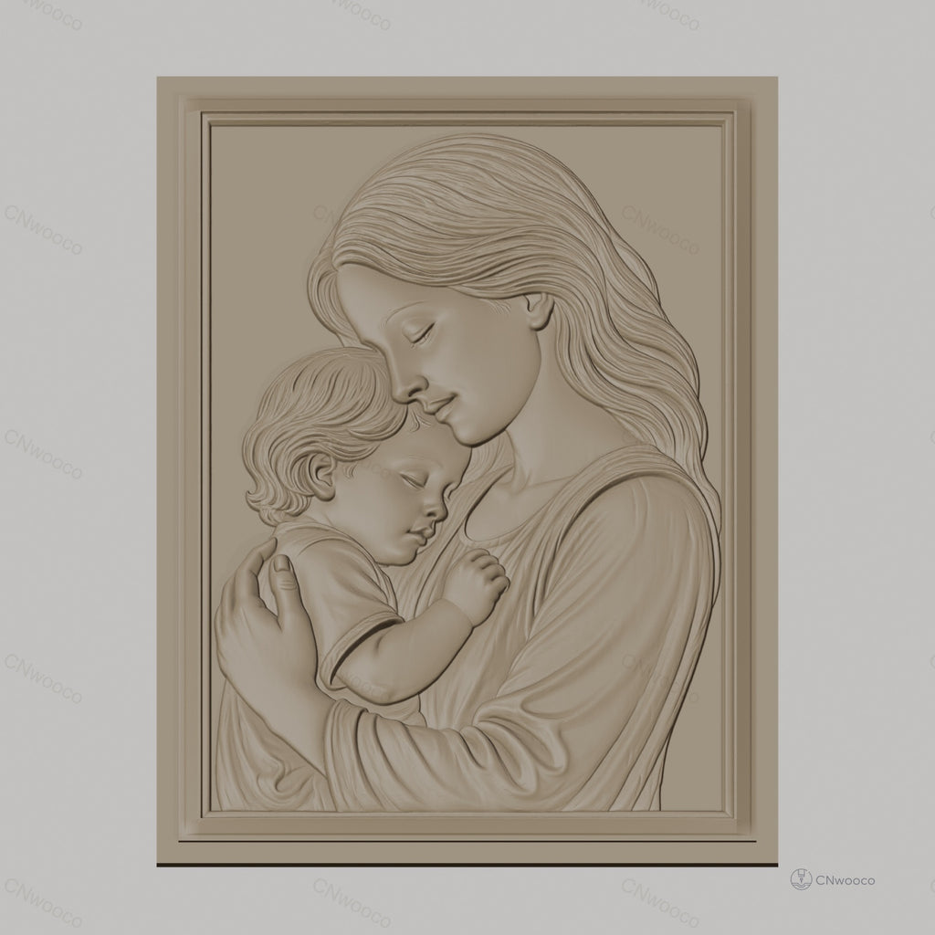 Fichier CNC & impression 3D mère et enfant, portrait en relief doux, haute qualité relief STL