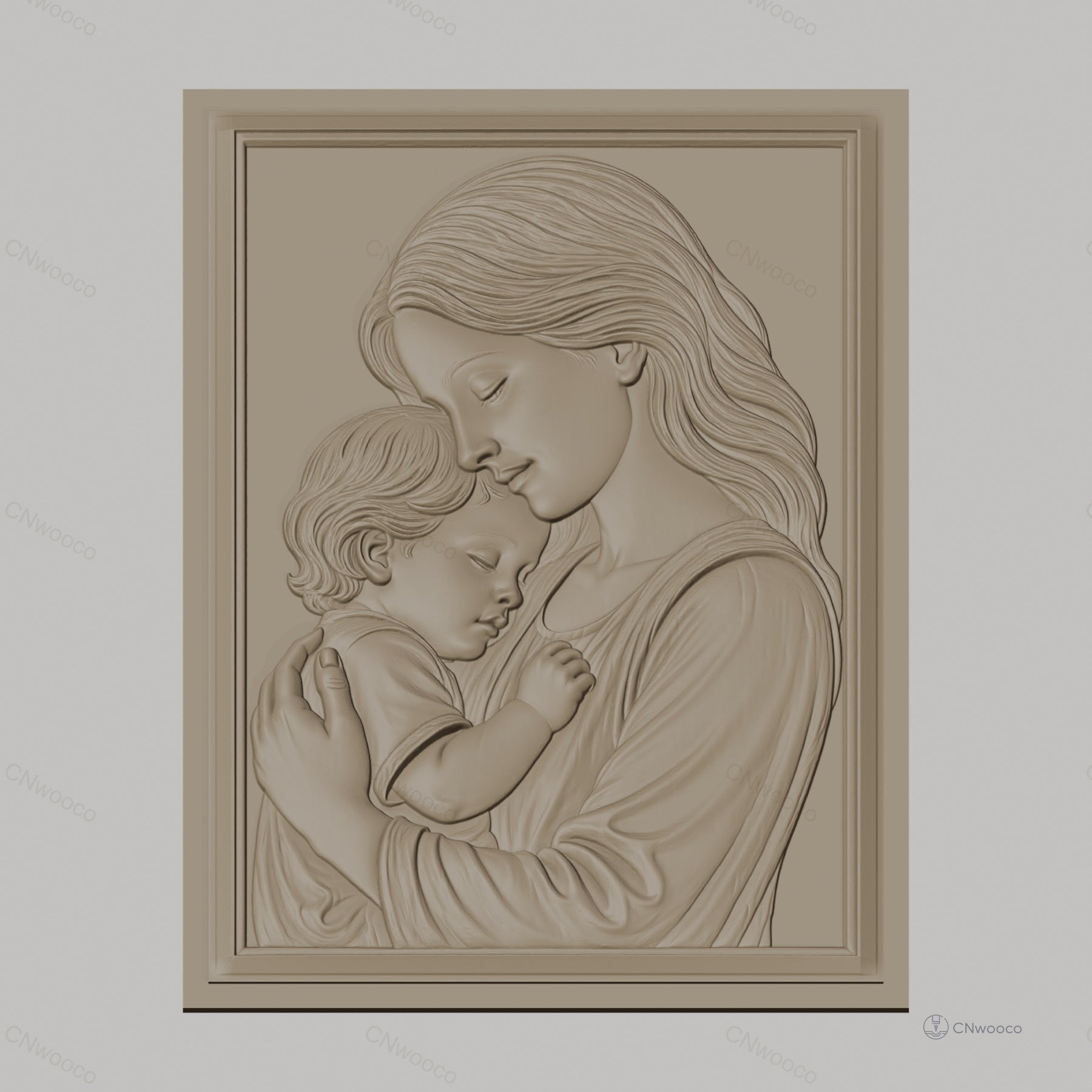 Fichier CNC & impression 3D mère et enfant, portrait en relief doux, haute qualité relief STL