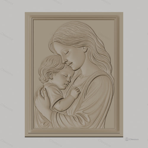 Fichier CNC & impression 3D mère et enfant, portrait en relief doux, haute qualité relief STL