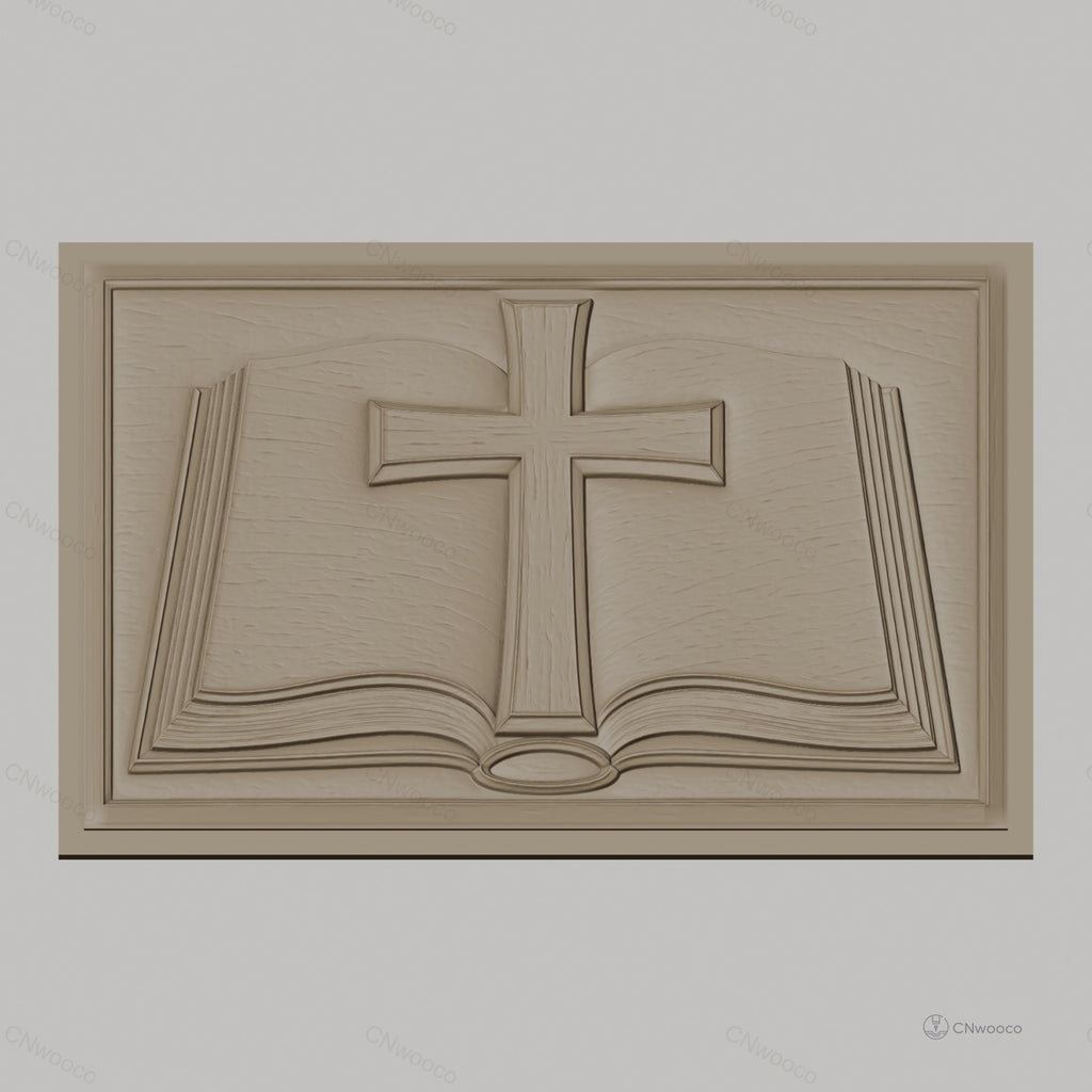 Fichier CNC & impression 3D bible ouverte avec croix religion, haute qualité relief STL