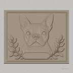 Fichier CNC & impression 3D Bouledogue français, portrait relief avec feuilles et cadre, haute qualité relief STL