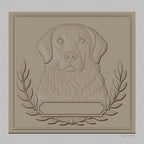 Fichier CNC & impression 3D chien golden retriever, relief portrait avec feuillage, haute qualité relief STL