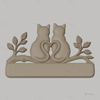 Fichier CNC & impression 3D support décoration chat amoureux, cœur et branche, STL très haute qualité
