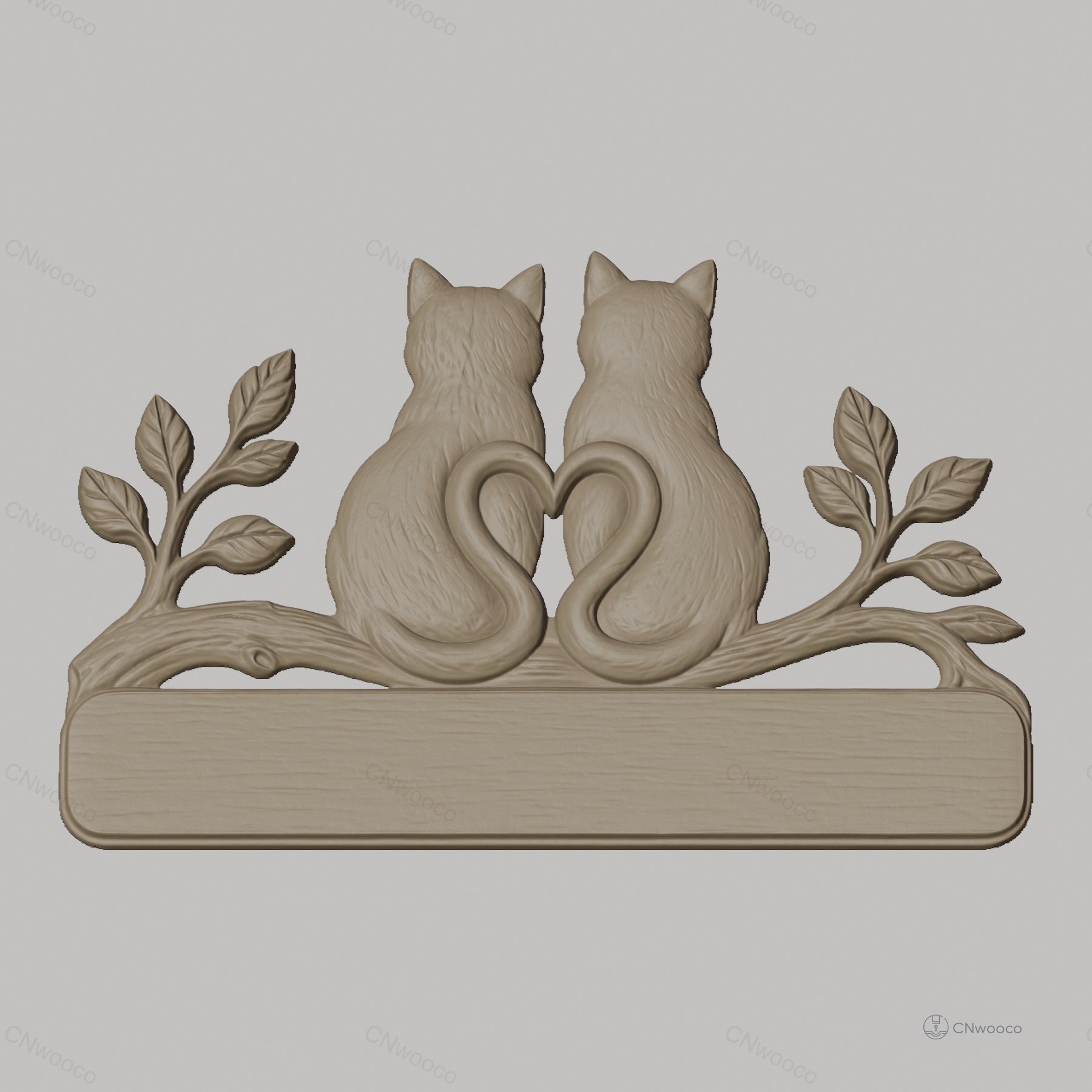 Fichier CNC & impression 3D support décoration chat amoureux, cœur et branche, STL très haute qualité