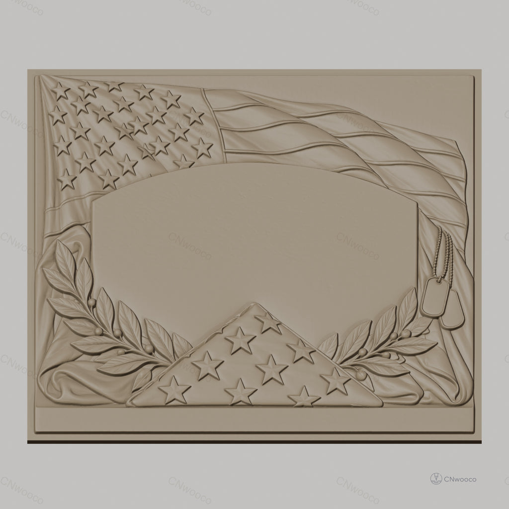 Fichier CNC & impression 3D thème drapeau américain, étoile, rameaux et plaques militaires, haute qualité relief STL