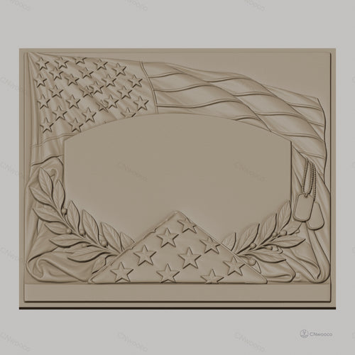Fichier CNC & impression 3D thème drapeau américain, étoile, rameaux et plaques militaires, haute qualité relief STL