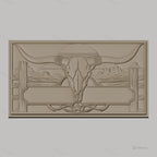Fichier CNC & impression 3D décoration western, crâne de taureau et paysage désertique, haute qualité relief STL