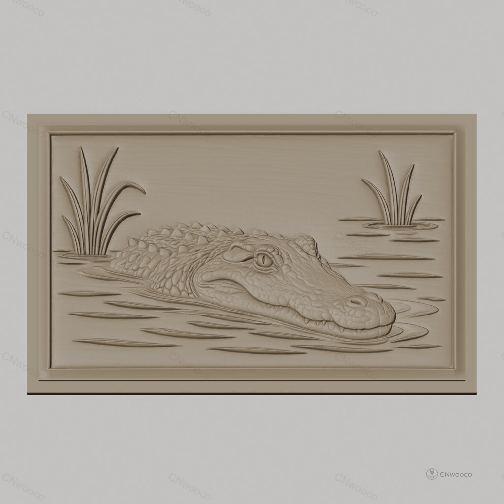 Fichier CNC & impression 3D alligator dans l'eau avec végétation, haute qualité relief STL