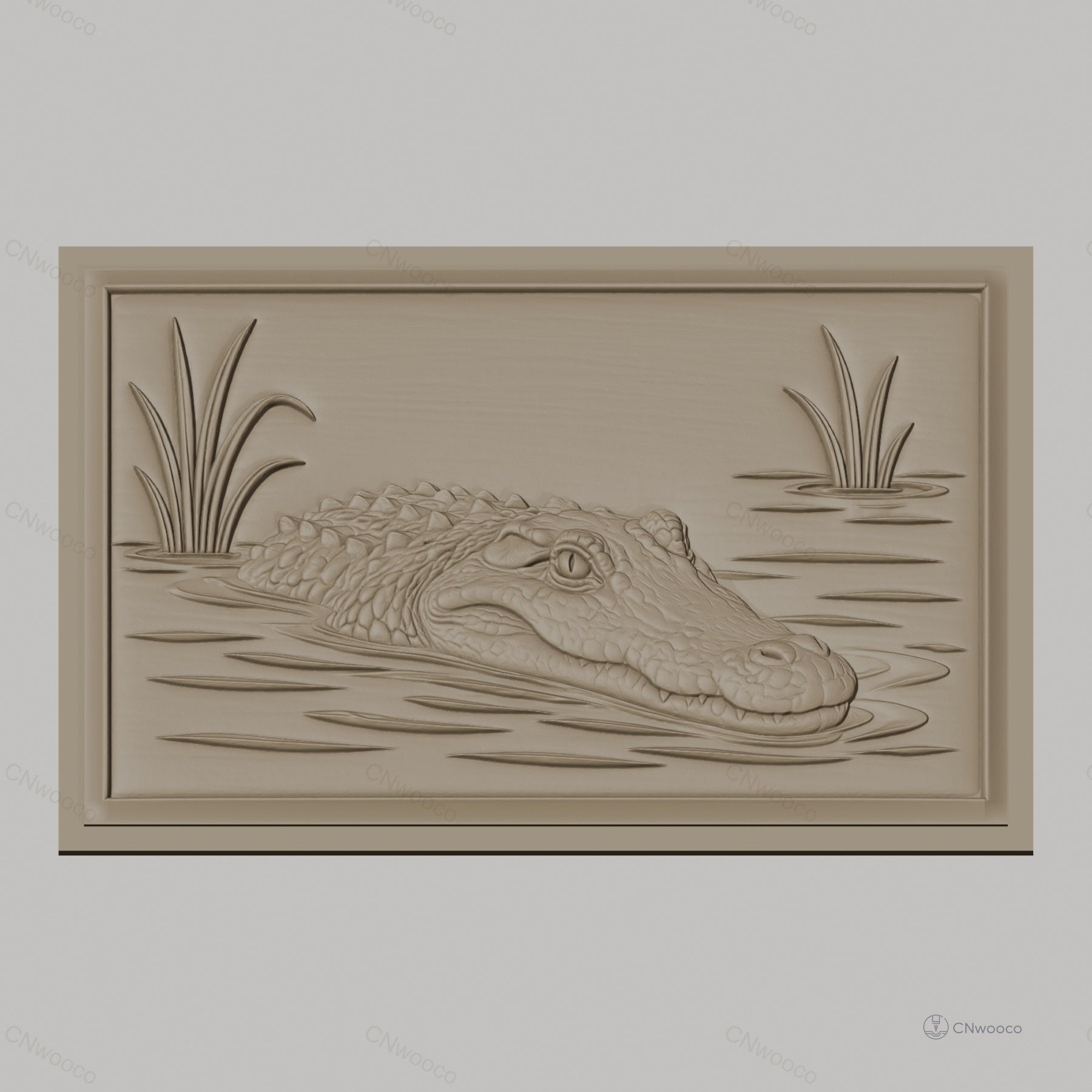 Fichier CNC & impression 3D alligator dans l'eau avec végétation, haute qualité relief STL