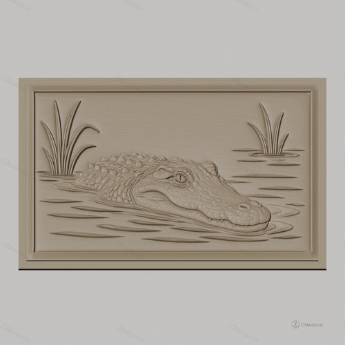 Fichier CNC & impression 3D alligator dans l'eau avec végétation, haute qualité relief STL