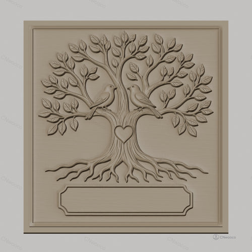 Fichier CNC & impression 3D arbre de l'amour, oiseaux sur branches avec cœur, haute qualité relief STL