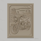 Fichier CNC & impression 3D moto cruiser, route désertique avec buttes et nuages, haute qualité relief STL