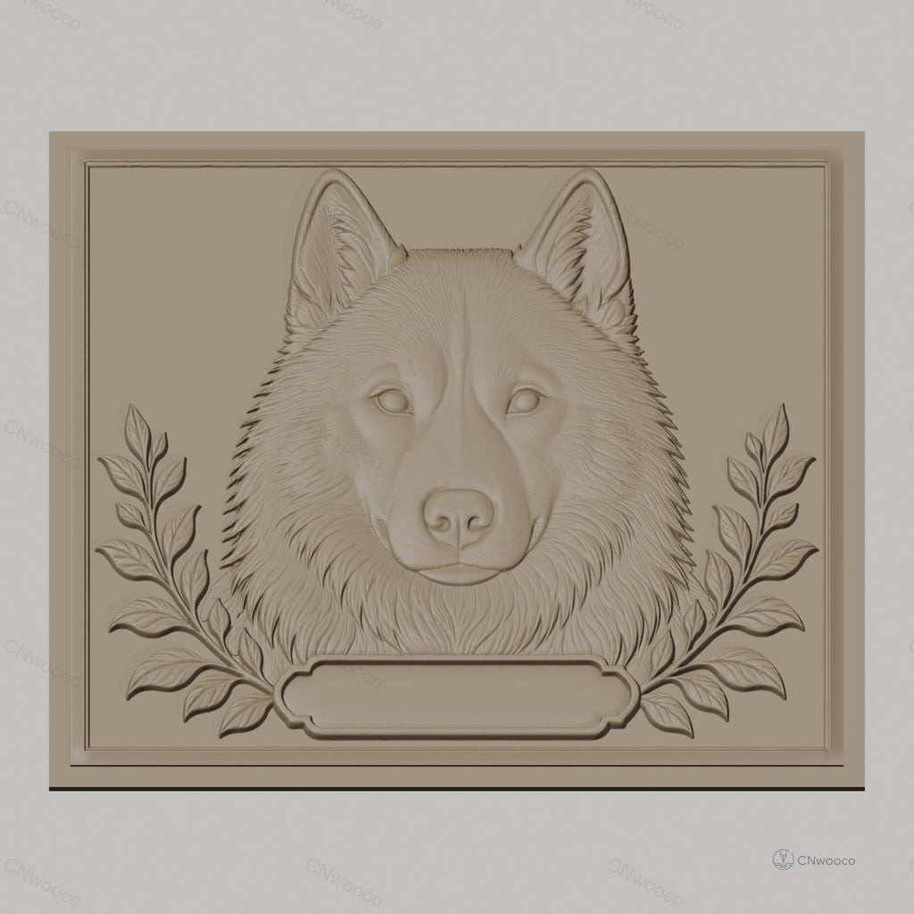 Fichier CNC & impression 3D tête de loup, feuillages décoratifs, haute qualité relief STL