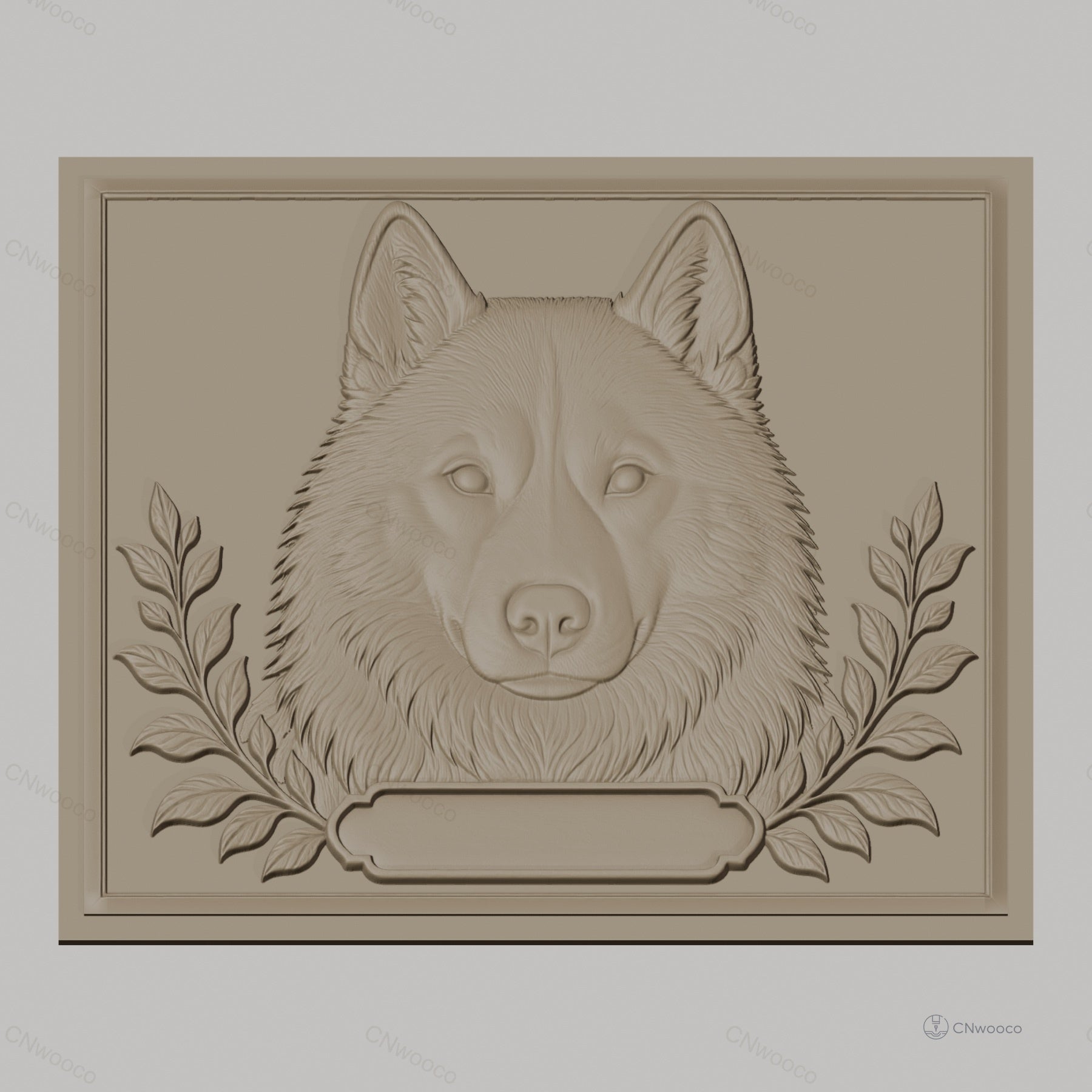 Fichier CNC & impression 3D tête de loup, feuillages décoratifs, haute qualité relief STL