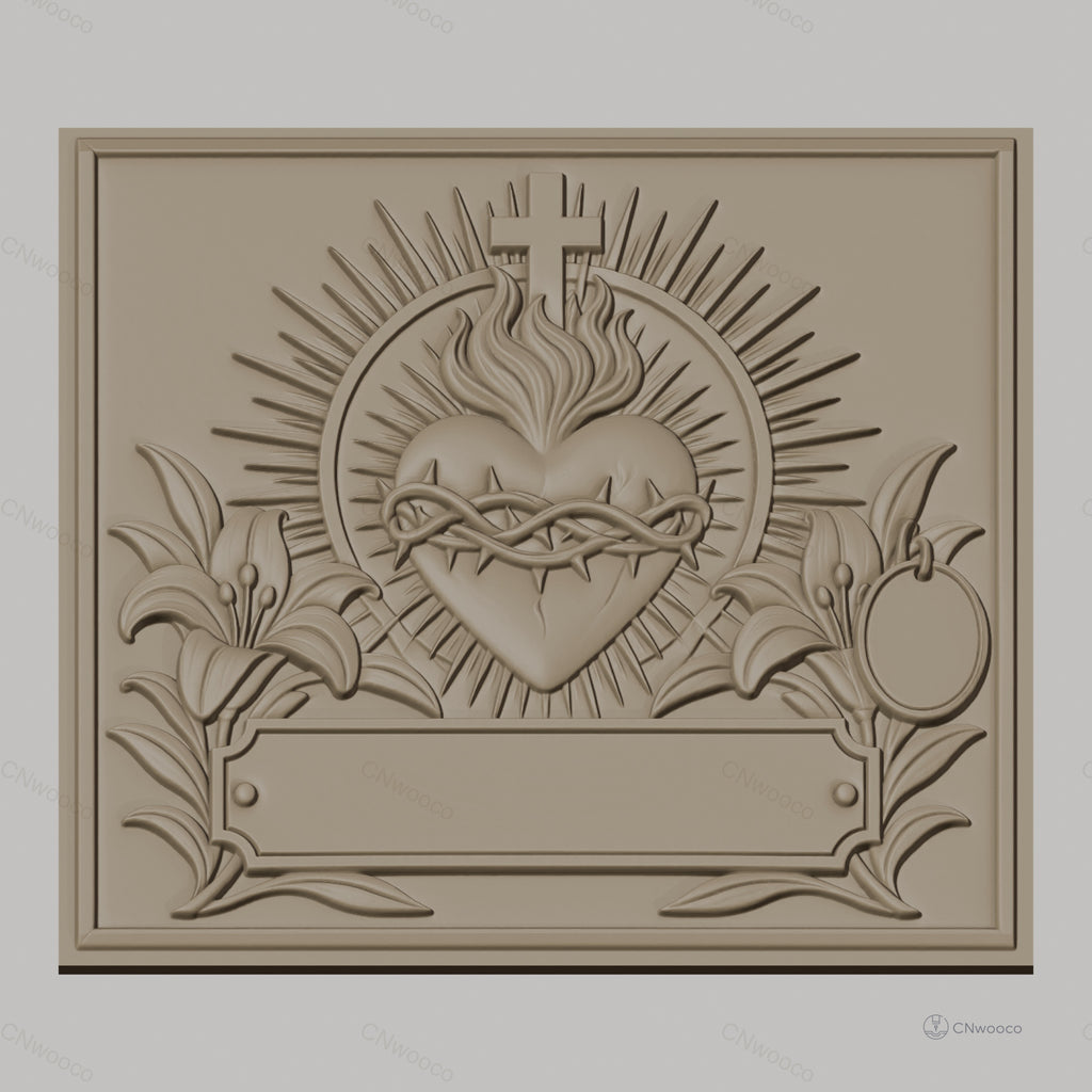 Fichier CNC & impression 3D coeur sacré couronne d'épines fleurs haute qualité relief STL