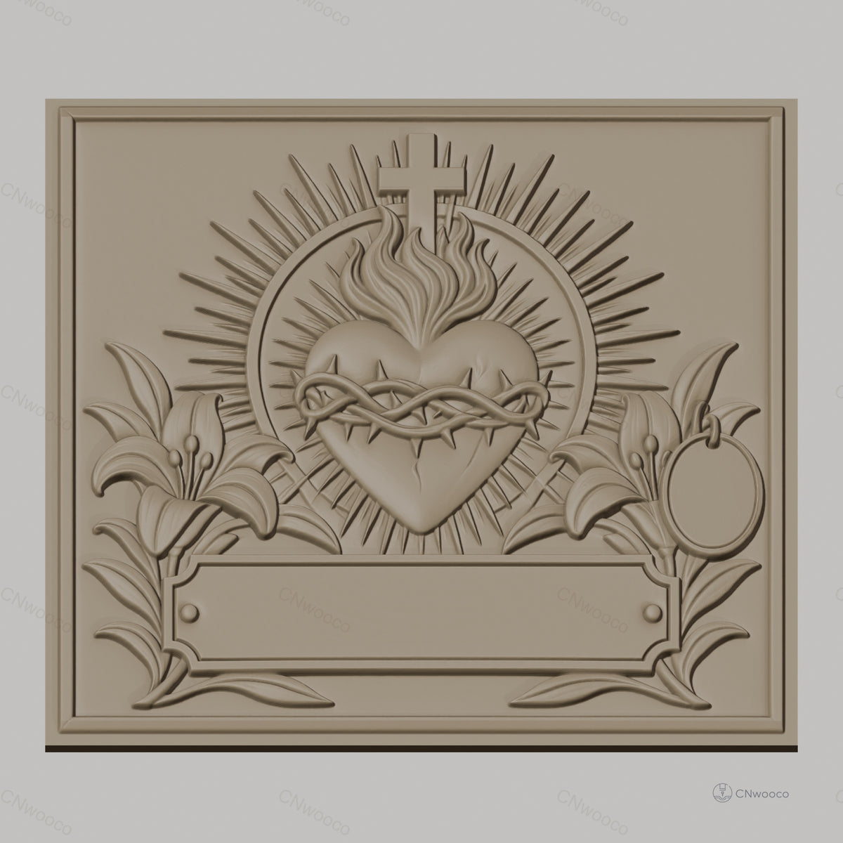 Fichier CNC & impression 3D coeur sacré couronne d'épines fleurs haute qualité relief STL