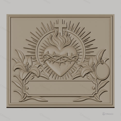 Fichier CNC & impression 3D coeur sacré couronne d'épines fleurs haute qualité relief STL