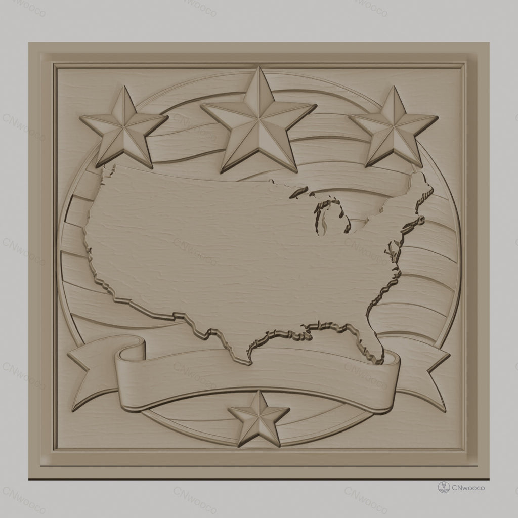 Fichier CNC & impression 3D carte des États-Unis, étoiles et bannière relief américain, haute qualité relief STL