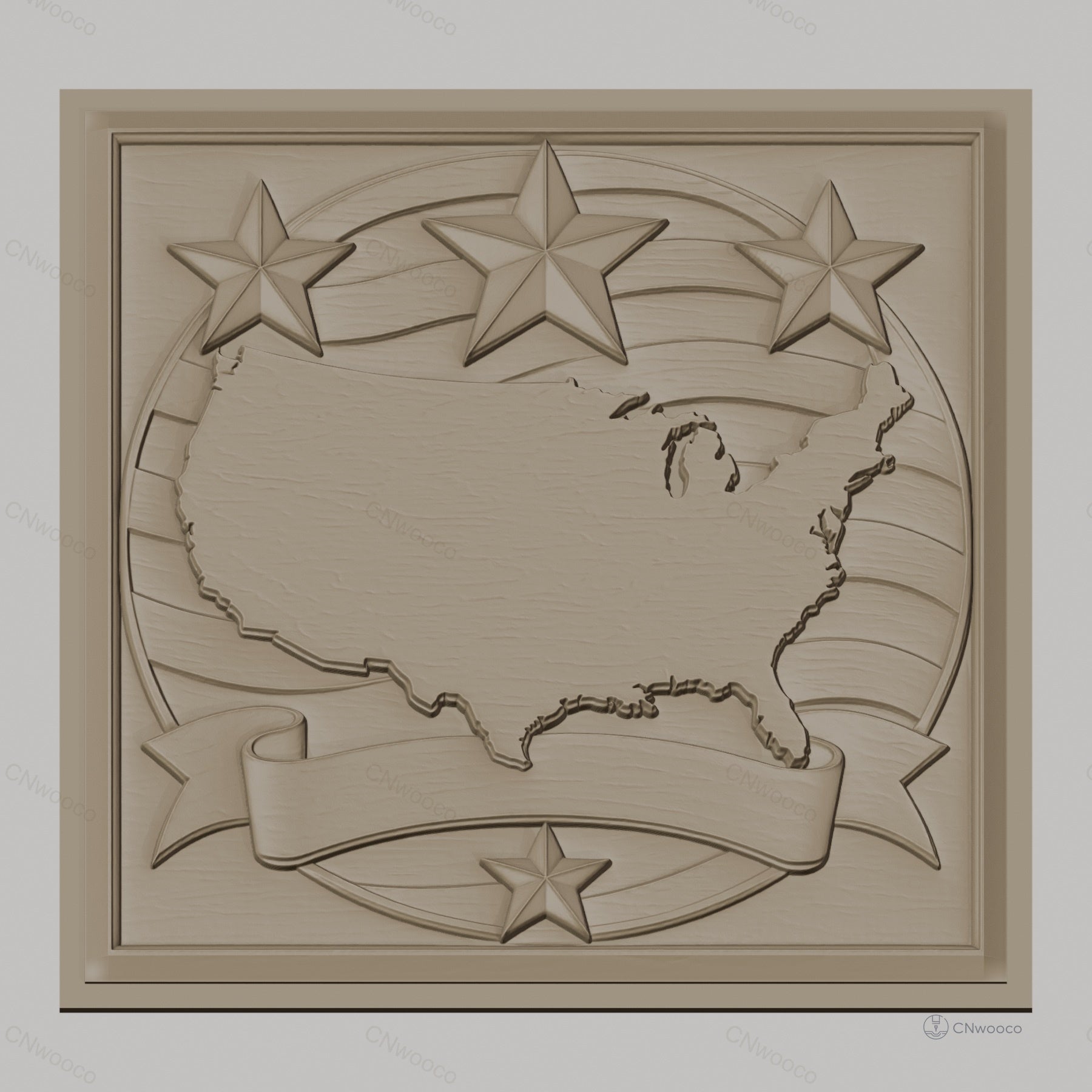 Fichier CNC & impression 3D carte des États-Unis, étoiles et bannière relief américain, haute qualité relief STL