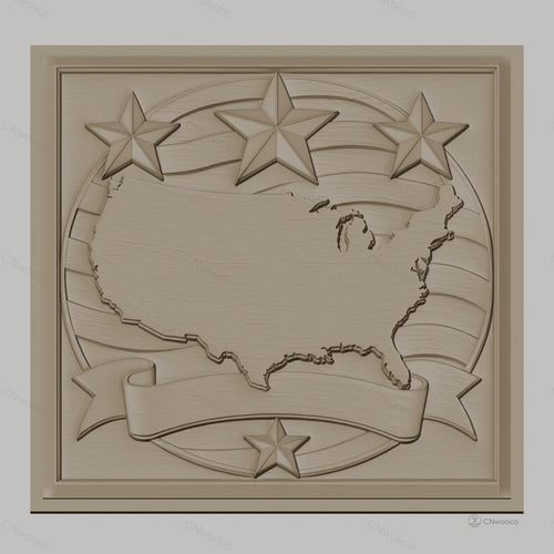 Fichier CNC & impression 3D carte des États-Unis, étoiles et bannière relief américain, haute qualité relief STL