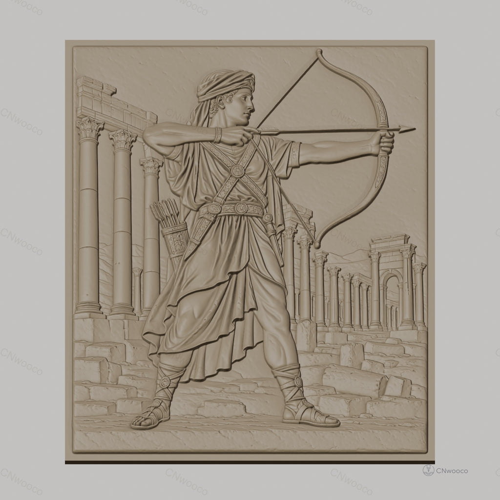 Fichier CNC & impression 3D archer antique, ruines grecques et colonne, haute qualité relief STL