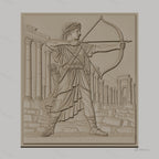 Fichier CNC & impression 3D archer antique, ruines grecques et colonne, haute qualité relief STL