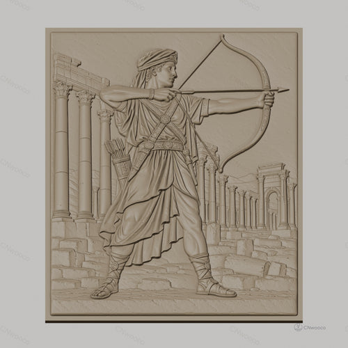 Fichier CNC & impression 3D archer antique, ruines grecques et colonne, haute qualité relief STL